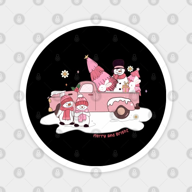 Merry and Bright Pink Christmas Magnet by MZeeDesigns